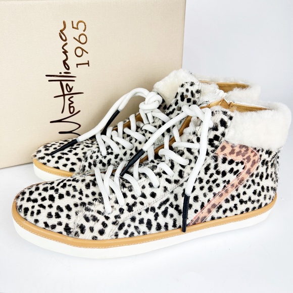 Montelliana 1965 SANDY High Top Sneaker Boots Cow Spot Calf Fur Hair MADE ITALY - Picture 1 of 13